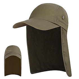 Mũ chống nắng câu cá rộng vành với phần vạt cổ cho nam UPF 50+-Màu Quân đội xanh