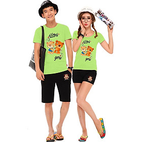 Bộ Áo Thun Đôi Nam Nữ I Love You Màu Xanh Chuối