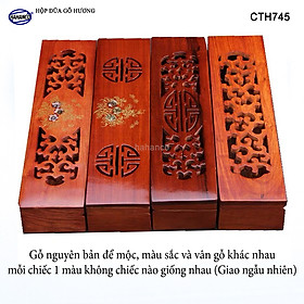 Hộp đựng đũa gỗ hương đỏ - đục khắc tinh tế (CTH745) Sang trọng - Đựng đũa sang trọng làm quà tặng