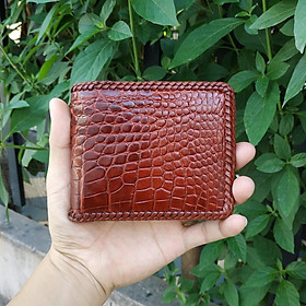 Ví Nam Da Cá Sấu. Ví 2 Mặt Đan Viền Thủ Công - Dáng Ngang Dễ Sử Dụng