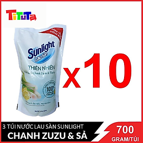 Combo 10 túi Nước lau sàn Sunlight Thiên nhiên chiết xuất Chanh Yuzu & Sả  túi 700g X10