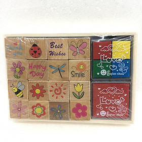 Combo 16 dấu gỗ kèm khay mực