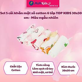 Set 5 cái khăn mặt xô cotton 6 lớp TOP KIDS 30x30 cm - Màu ngẫu nhiên