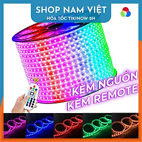 Dây Led 5050 RGB 220V Kèm Nguồn + Remote - Trang Trí Ngoài Trời