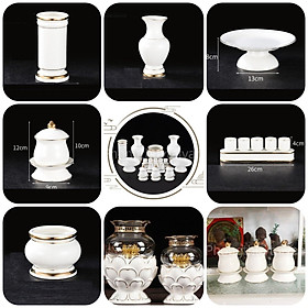 Mua  Bán lẻ lựa chọn  Đồ cúng Men đá Cao Cấp TRẮNG VIỀN VÀNG (Chum  Lư  Ly  Bình  Dĩa  .....)- thờ cúng