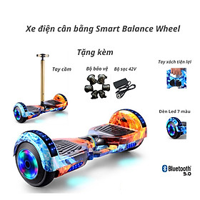 Xe Điện Cân Bằng 2 bánh lớn 6.5 inch Kèm tay chống - Nhạc - Bluetooth tặng miếng bảo vệ + đồng hồ LED + tặng đồ bảo hộ - Hàng Nhập Khẩu