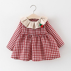 Plaid Patchwork Dress for Baby Girls Toddler Ruched Ruffles Strip Plaid Patchwork Dress Casual Clothes Wholesale 6-24M