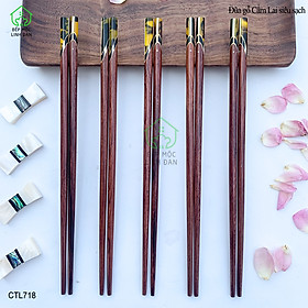 Mua (5 Đôi) Đũa Gỗ Cẩm Lai Tự Nhiên - Đầu Cẩn Thạch Chéo Vân Vàng  CTL718-5 