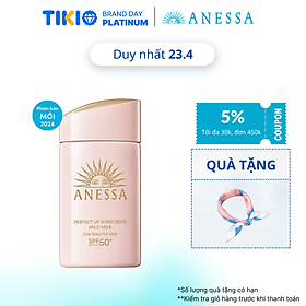 Kem chống nắng dạng sữa dịu nhẹ cho da nhạy cảm và trẻ em Anessa Perfect UV Sunscreen Mild Milk For Sensitive Skin SPF 50+ PA++++ 60ml