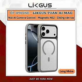 Ốp lưng nhám sạc từ tính nam châm cho iPhone 17 Pro Max / 17 Pro hiệu Likgus - Viền TPU đệm khí Chống sốc, Lưng PC Chống ố chống bám vân tay - Hàng chính hãng