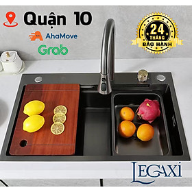 Bồn Chậu Rửa Chén Bát Vòi Thác Nước 1 Hố Nano Đen 75x46cm Lớn 