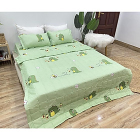XẢ KHO BỘ 4 MÓN CHĂN HÈ GA GỐI COTTON POLY mẫu Khủng Long Bơ