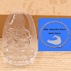 Mặt Phật Đại thế chí 5 cm (size XL) pha lê trắng kèm móc và dây chuyền inox, Mặt Phật bản mệnh