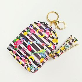 Móc khóa túi ví balo mini da PU - con hạc hồng sen sọc trắng