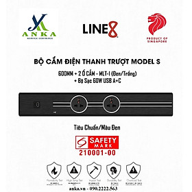 Ổ cắm điện thanh trượt Line8 Model S (600mm/Tiêu Chuẩn/Màu Đen) & Bộ Sạc 60W USB A+C & 2 X Ổ Cắm MLT-1 (Đen)