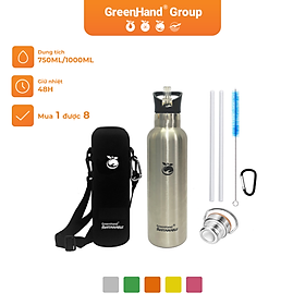 Mua Bình giữ nhiệt 48H GreenHand inox cao cấp 750ml kèm túi vải  gói 2 nắp  bộ ống hút và cọ vệ sinh tiện lợi
