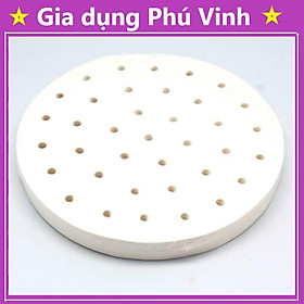 Hình ảnh 100 tờ Giấy nến đục lỗ size 23cm, Giấy nến tròn lót xửng hấp, nồi chiên không dầu, hấp bánh bao