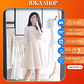 Váy dự tiệc ly cổ bèo Juka Shop - Váy tiểu thư dài qua gối cao cấp giá rẻ