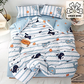 Bộ chăn ga gối cotton PL1 Lidaco decor phòng ngủ theo phong cách vintage với sắc màu trẻ trung