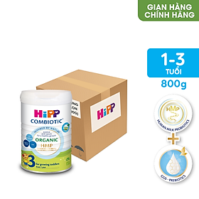 Thùng 4 lon sữa bột dinh dưỡng công thức HiPP 3 Organic Combiotic chất lượng hữu cơ tăng cường sức khoẻ hệ miễn dịch, bổ sung Canxi và vitamin D dành cho trẻ trên 12 tháng tuổi (4 lon x 800g)