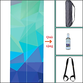 Thảm tập yoga chính hãng Yvonne, Blue Geometric (TẶNG KÈM 3 PHẦN QUÀ) dày 6mm bề mặt nhám, siêu bám, chống trơn trượt, thấm hút mồ hôi, càng nhiều mồ hôi càng bám