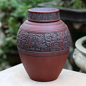 Chum sành ngâm rượu đắp nổi hoa văn cổ 5L gốm sứ Bát Tràng (bình rượu, bình ngâm rượu, chum ngâm rượu)