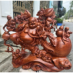 Mua Tượng phật di lạc ngũ phúc kéo bao vàng bằng gỗ hương đá kt 30×26×10cm