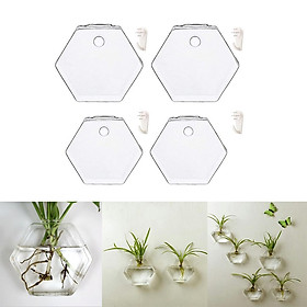 4x Wall Hanging Planter Glass Hydroponic Vase Plant Pot Terrarium Hexagon