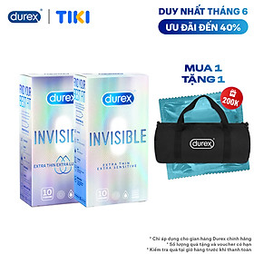Hình ảnh Combo Bao cao su Durex Invisible Extra Thin Extra Lubricated 10 Bao và Extra Sensitive 10 Bao