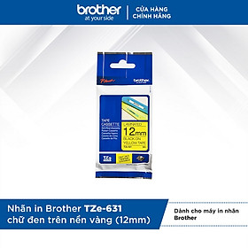 Nhãn in Brother TZe-631 chữ đen trên nền vàng (12mm) - Hàng chính hãng