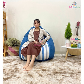 Mua ghế lười hạt xốp dáng lê  thô hàn mix da lộn  họa tiết kẻ sọc  size L 90X120CM