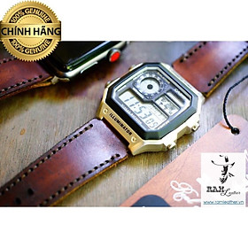 Dây đồng hồ dành cho casio ae1200/seiko5 da bò thật 1970 .