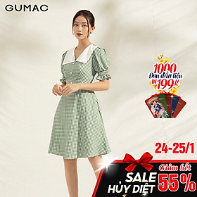Đầm nữ dáng xòe DA1103 GUMAC thiết kế caro cổ lật trắng