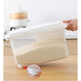 Mua Thùng gạo 10kg nắp bật có bánh xe và ca đong nội địa Nhật Bản