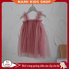 Đầm voan 2 dây màu hồng đậu đáng yêu cho bé gái
