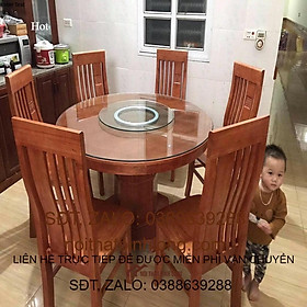Bộ Bàn Ăn Tròn Xoay Gỗ Xoan Đào