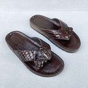 Dép xỏ ngón nam da cá sấu đế cao 3cm may viền có móng sang trọng DCS201