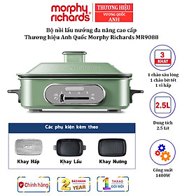 Nồi Lẩu Điện Đa Năng Cao Cấp Morphy Richards MR9088 (2,5L) - Có 3 Khay Hấp, Lẩu, Nướng Riêng Biệt - Hàng Chính Hãng - Tiêu chuẩn (3 Khay)