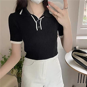 MS751 Áo polo len nữ cổ bẻ phối viền màu thanh lịch