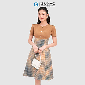 Đầm caro GUMAC DC11071 đính nút trẻ trung