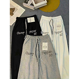 Quần ống boom Curry Pepper 98 Unisex Màu Xám Jogger bo tăm phối dây rút Da Cá Form Đứng Hàn Quốc Nam Nữ