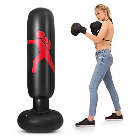 Hình ảnh sách Túi đấm bốc PVC được bơm hơi 5,2 ft, tập thể dục, boxing-Màu đen