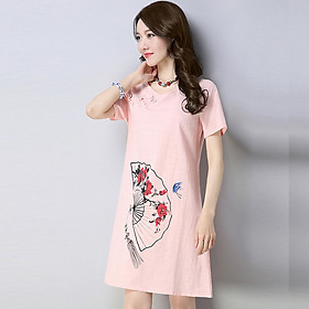 Đầm bầu công sở họa tiết fan dn19092902