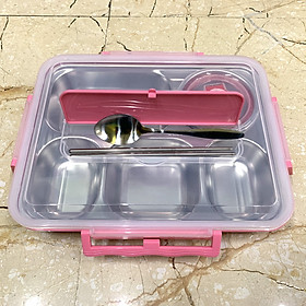 Mua Bộ khay cơm phần 5 ngăn inox 304 có chén đựng canh và muỗng đũa