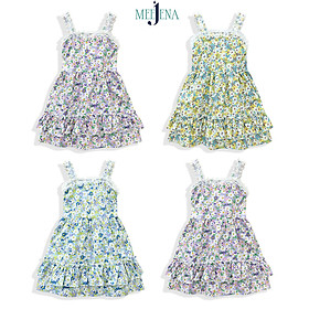 Đầm Bé Gái Kate Sát Nách 2 tầng tùng nhún phối ren MEEJENA 1843, từ 10- 28 kg, Vải Kate Hoa Cúc siêu dễ thương -1843