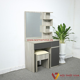 Mua Bàn Trang Điểm Gỗ MDF Melamine 2 Ngăn Kéo Màu Xám Vân Gỗ Cửa Đen Mờ Đẹp