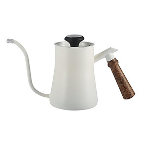 650ml Stainless Steel Gooseneck Kettle with Thermometer, Drip Over Coffee Kettle, Anti-scalding Wooden Handle and Lid , for Coffee Tee Service