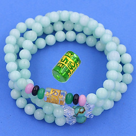 Bộ Vòng Chuỗi, Tràng Hạt 108 Hạt 6 Ly Đá Ngọc Bích Xanh Charm Lục Tự Chân Ngôn - Tràng Chuỗi Niệm Phật - An Yên - Thịnh Vượng - May Mắn - Tài Lộc