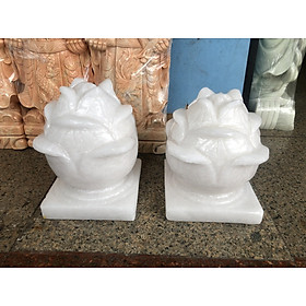 Mua Cặp búp sen đá trang trí đá cẩm thạch trắng đế vuông trang trí mộ  đền thờ - Cao 20 cm