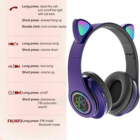 Girl Wireless Gaming Headset, Cute Cat Ear Headset with LED Lights, Noise Cancelling Stereo Gaming Headphones, Fashion Bluetooth 5.0 Headset for Kids